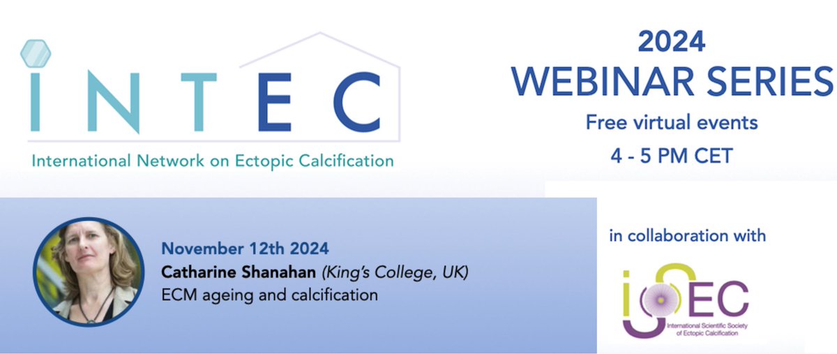 A friendly reminder that the next webinar on “ECM. Aging and calcification” by CathyShanahan <a href="/scorpionsstart1/">scorpionsstartedthis</a> is planned today <a href="/4pm/">4pm</a> CET. <a href="/ISSECsociety/">ISSEC</a> 
To attend please register at
itnintec.com/webinarseries/