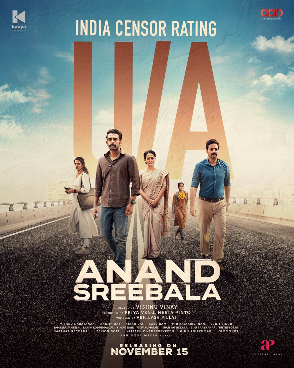 APIfilms's tweet image. The chase for truth has passed the censor test! #AnandSreebala, rated U/A, coming to theatres this November 15! 

#AnandSreebalaFromNov15 #UncoverTheTruth

@nomorevishnu #AbhilashPillai #PriyaVenu #NeetaPinto #KavyaFilmCompany @AanMegaMedia @ranjinraj_ #VenuKunnappilly