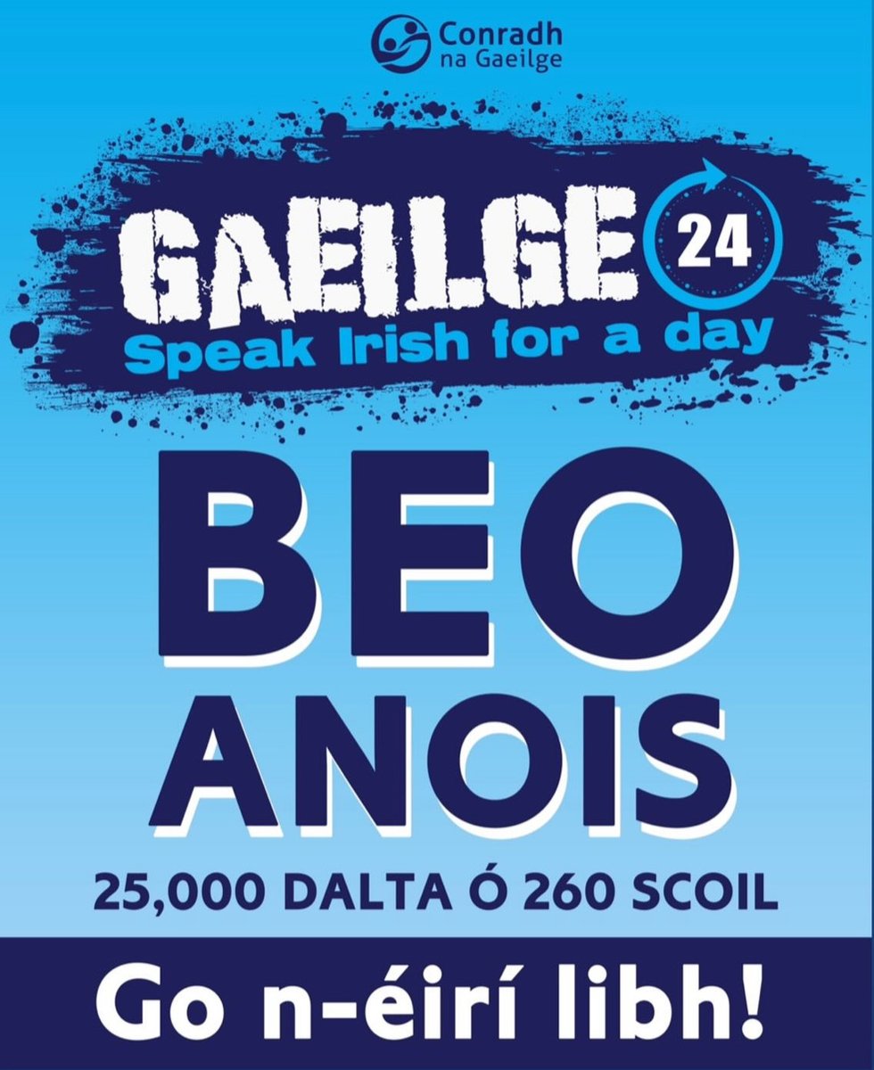 Tá #Gaeilge24 beo inniu, a chairde! Déanaigí iarracht Gaeilge amháin a labhairt inniu 💙