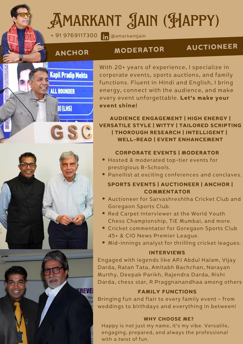I’m thrilled to share that I’m officially stepping into the world of anchoring, moderating, and compering! With years of experience and a ton of excitement, I can’t wait to bring energy, fun, and unforgettable moments to your events. Let’s make it happen!

Contact: 9769117300