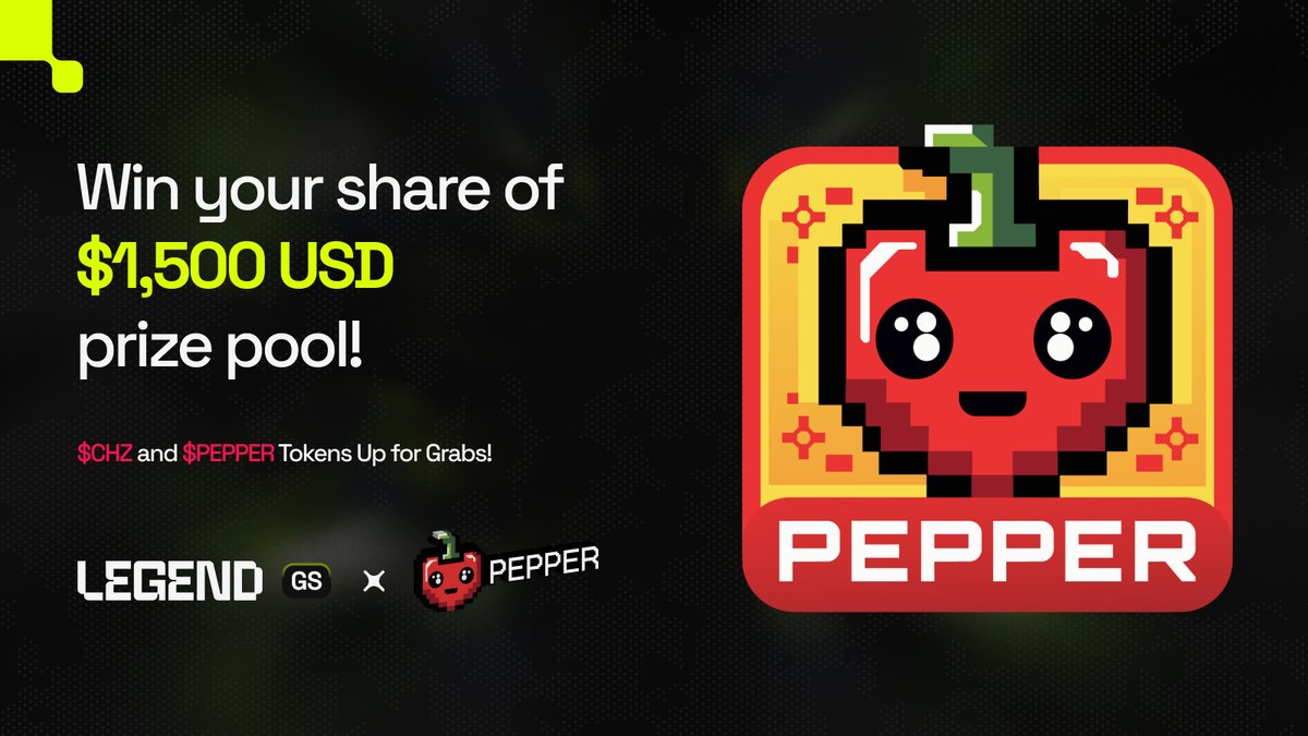 belegends_ok's tweet photo. 📣🌶️  NEW GIVEAWAY ALERT!

Ready to spice up your week with this legendary collab with @PepperChain?

🔥 How to join:
1️⃣ Go to Legend GS Quests https://t.co/ph9vxTODiW
2️⃣ Access Earn > Quests > Pepper
3️⃣ Complete all quests to enter!

💰 $1,500 USD in $CHZ & $PEPPER tokens up for grabs! 20 winners, $75 each! 🎉

Innovation, rewards and sports at your fingerprints 🙌