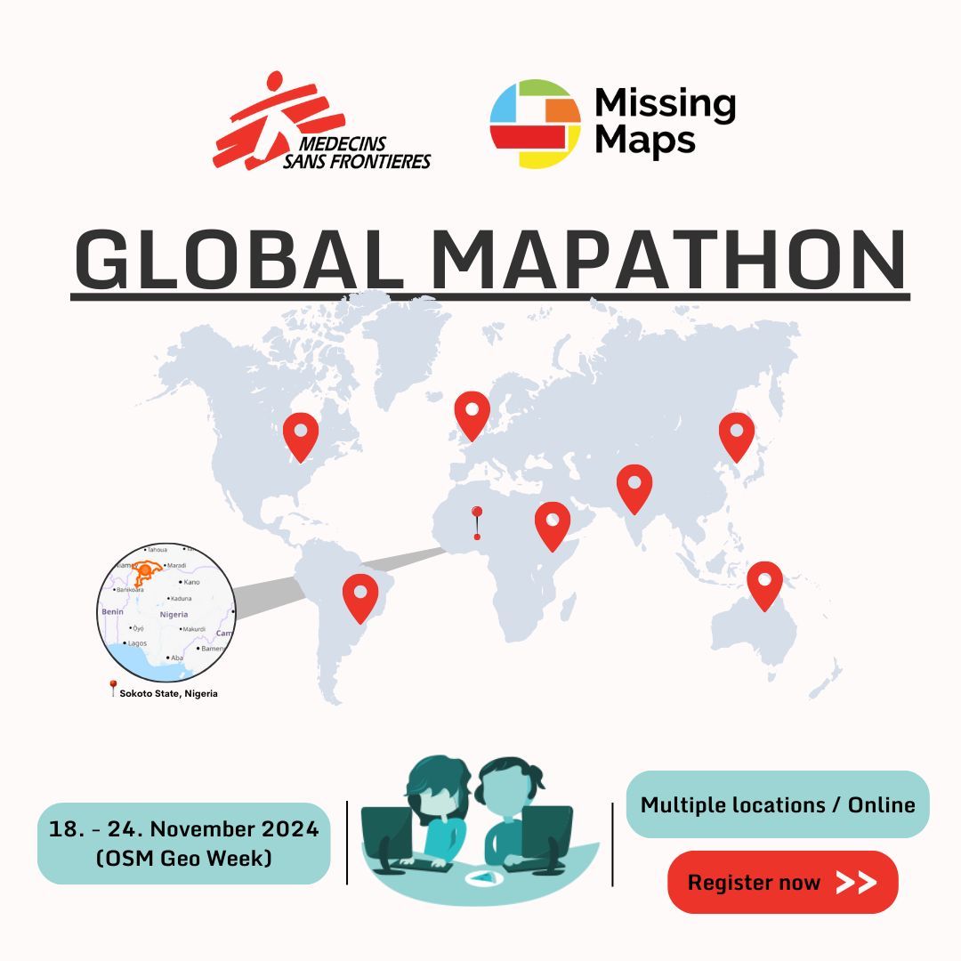 Missing Maps (@themissingmaps) on Twitter photo Join the <a href="/MSF/">MSF International</a> Geo Week mapathons! 🌐
Together, we will be mapping in Sokoto State, Nigeria, to support field teams in their activities to combat malnutrition.
👇 Visit this page to find an event that fits your schedule or language preferences.⭐
➡️ buff.ly/3ULMuSO Join the <a href="/MSF/">MSF International</a> Geo Week mapathons! 🌐
Together, we will be mapping in Sokoto State, Nigeria, to support field teams in their activities to combat malnutrition.
👇 Visit this page to find an event that fits your schedule or language preferences.⭐
➡️ buff.ly/3ULMuSO