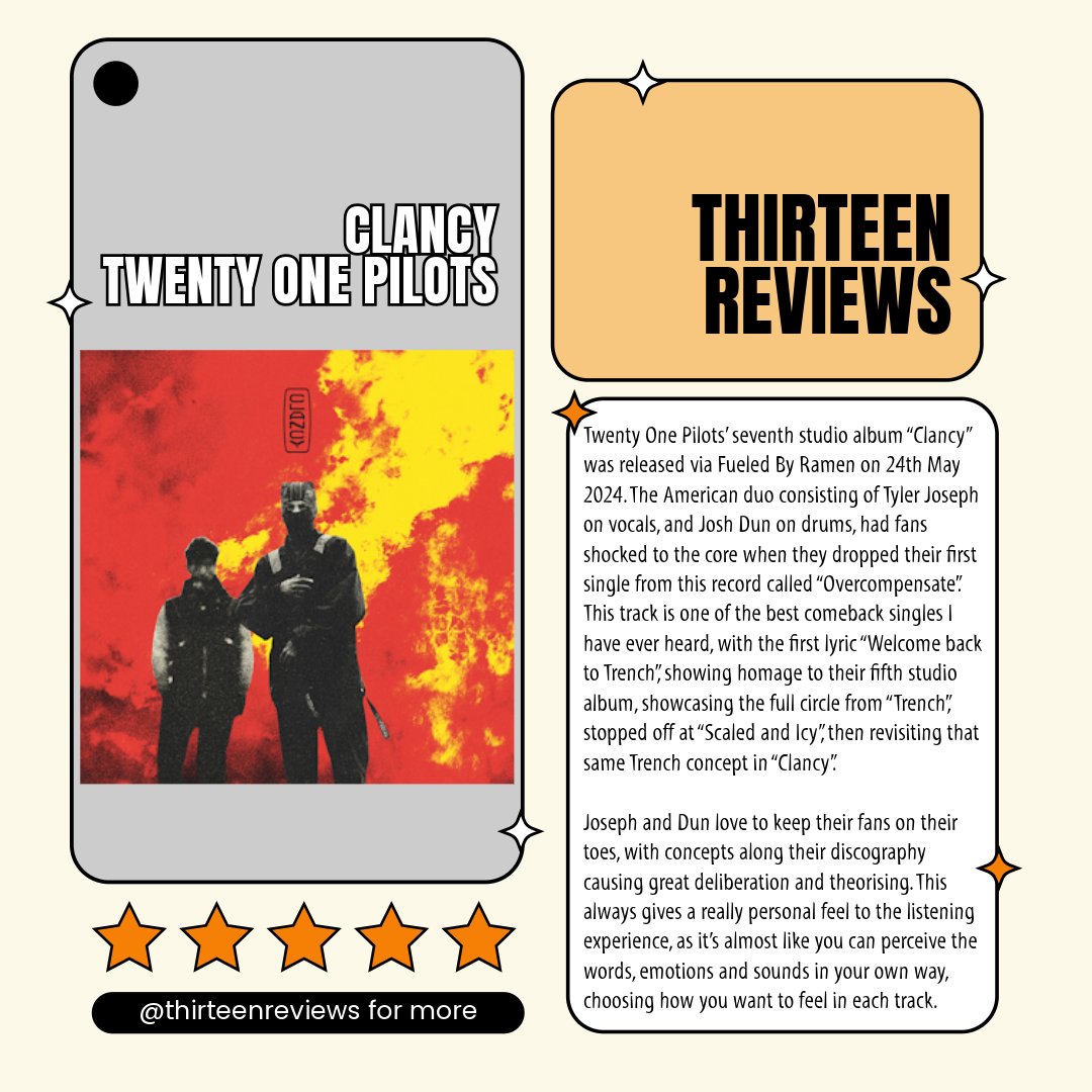 thirteenreviews's tweet photo. 🔸 Clancy by Twenty One Pilots 🔸
This could very well be my album of the year I feel, just resonates with me in a way most music never has, I’ll always be an emo at heart. https://t.co/1cHyFE41sG