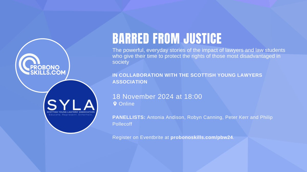 We’re looking forward to our online #Probonoweek2025 event, co-hosted with <a href="/oSYLAo/">SYLA</a> , on 18 November. Sign up to hear our four panellists speak about the impact of their pro bono work and what they took from it.

See more details below.⬇️

Probonoskills.com/pbw24