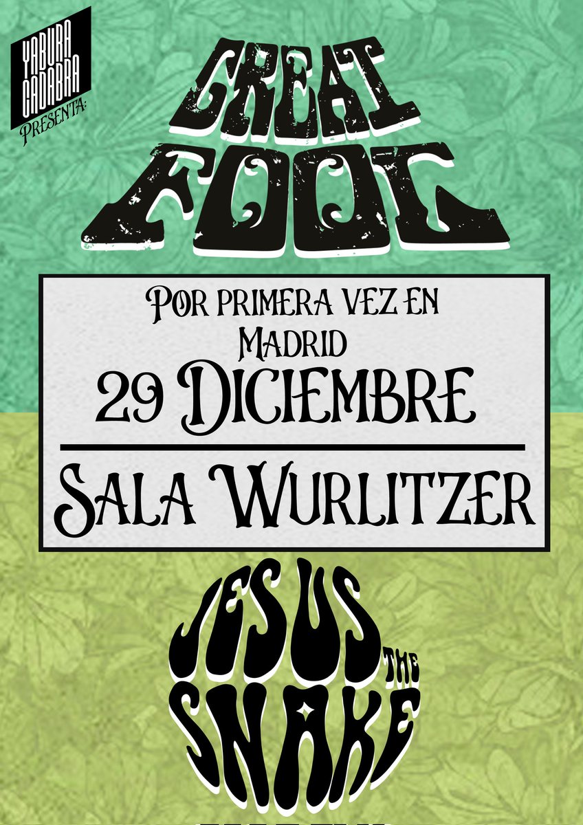 Tenemos nuevos carteles para el concierto de Great Fool + Jesus the Snake en la Wurli <a href="/wurlitzerballro/">Wurlitzer Ballroom</a> el 29/12.

Mola si lo compartís, pero más si venís a echar el día con nosotros.

Puedes comprar tus entradas por 10 pavetes aquí: entradium.com/events/great-f…