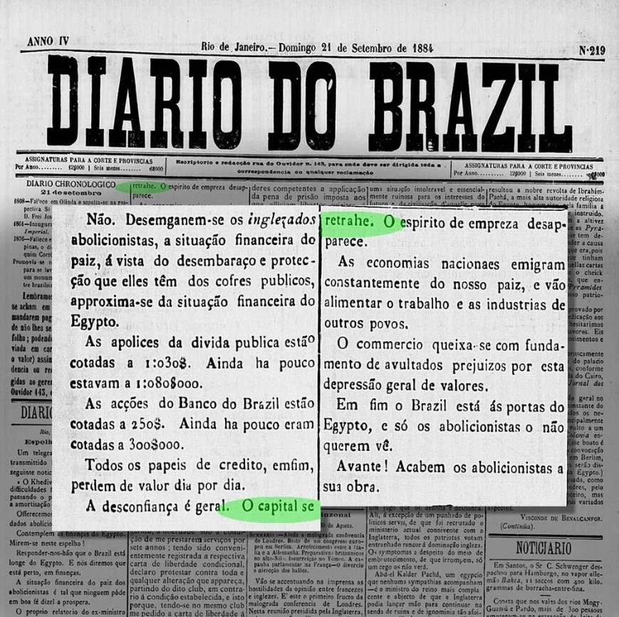 Analise2023's tweet photo. "Se acabar a escravidão, o Brasil vai virar o Egito"

- Diário do Brazil, 21 de setembro de 1884. https://t.co/OXVn1jVsDW