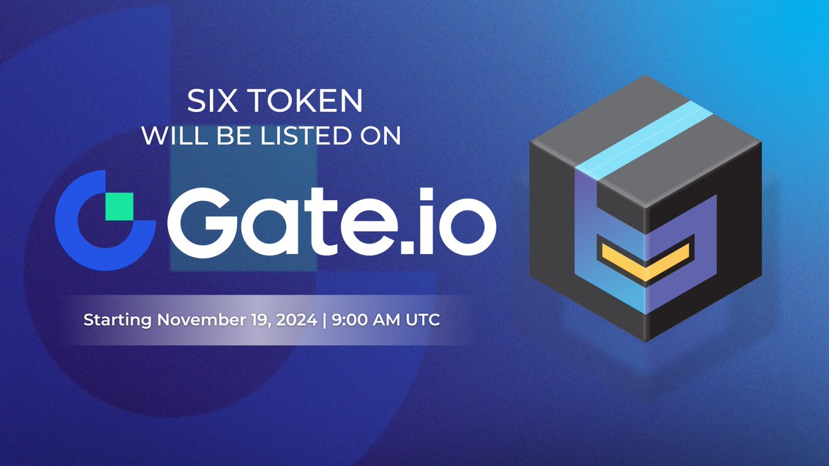theSIXnetwork's tweet image. 📦 SIX Token will be Listed on Gate.io, a Leading Global Digital Asset Exchange on 19 November 2024 🌍
.
We’re thrilled to announce that SIX Token ($SIX) will be available on  starting 19 November 2024! , trusted by…