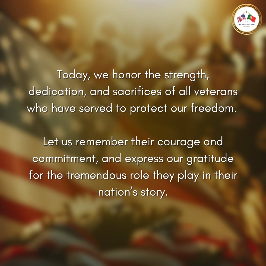 ACLisbon's tweet photo. We honor the strength, dedication, and sacrifices of all veterans who have served to protect our freedom.

Let us remember their courage and commitment and express our gratitude for their tremendous role in our nation’s story.

#VeteransDay #ThankYouVeterans
#HonorAndRemember https://t.co/xKJD396jbT