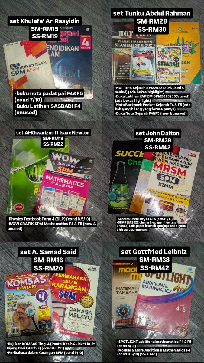mimintage's tweet photo. hii im selling preloved spm books
☞ price and cond are in the pics
☞ can dm for close up/proof
☞ all prices including postage and negotiatable
☞ payment thru tng/online banking
☞  no joy buyer/backout

if interested can dm me
#SPM2024 #SPM2025 https://t.co/LnMa5TNhAR