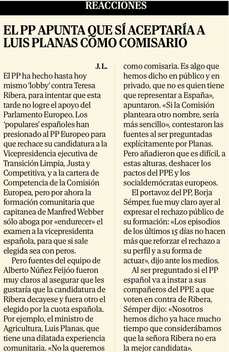 albacetecuenta's tweet photo. 🇪🇺 «Pellizcos de monja del PP a @Teresaribera», @juanmalamet en @elmundoes. 

#Ribera #Planas #Comisarios https://t.co/B4z2RSCqnd