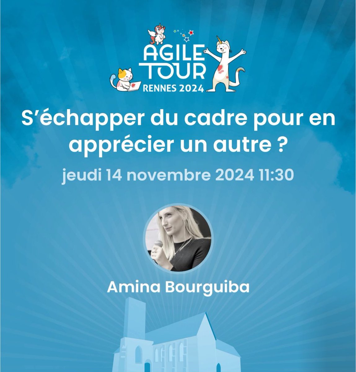 Agile Tour Rennes 🦄

𝐑𝐝𝐯 𝐣𝐞𝐮𝐝𝐢 𝟏𝟒 𝐧𝐨𝐯𝐞𝐦𝐛𝐫𝐞 𝐚̀ 𝟏𝟏𝐡𝟑𝟎 𝐝𝐚𝐧𝐬 𝐥'𝐚𝐮𝐝𝐢𝐭𝐨𝐫𝐢𝐮𝐦 pour mon talk " 𝑠'𝑒́𝑐ℎ𝑎𝑝𝑝𝑒𝑟 𝑑𝑢 #𝑐𝑎𝑑𝑟𝑒 𝑝𝑜𝑢𝑟 𝑒𝑛 𝑎𝑝𝑝𝑟𝑒́𝑐𝑖𝑒𝑟 𝑢𝑛 𝑎𝑢𝑡𝑟𝑒 ? " 

Hâte de vous y retrouver 😘