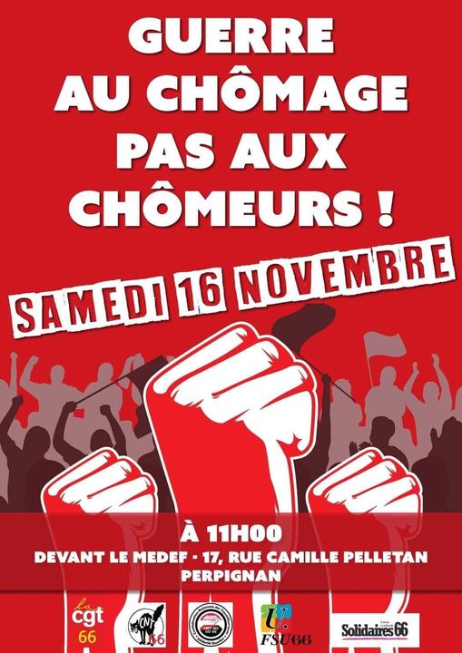 cntso_fr's tweet photo. Nouvelle convention Assurance #chomage : refusons tout cadrage gouvernemental qui supposerait de  nouvelles baisses de droits pour les travailleurs privés d’emploi et  précaires !

Appel unitaire 66 à rassemblement samedi 16/11/24 à #Perpignan  👉 https://t.co/Maqip11PeH https://t.co/M6gjX51wfr