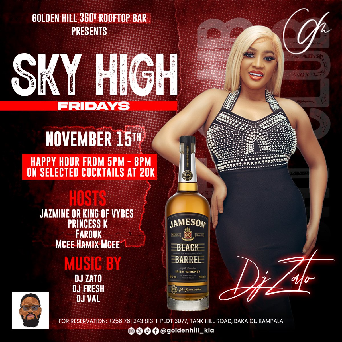 Goldenhillkla's tweet image. Get ready for Sky High Fridays at Golden Hill 360 rooftop bar🎉 Join us this Friday for an electrifying night with a lineup of top DJs, a lively MC, and incredible hosts.
#PartyInTheSky #TopDJs #UnforgettableVibes #WeekendReady #NightlifeExperience #GoldenHillRestaurant