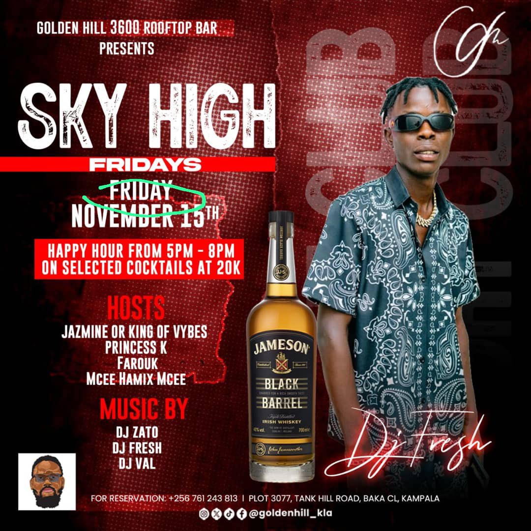 Goldenhillkla's tweet image. Get ready for Sky High Fridays at Golden Hill 360 rooftop bar🎉 Join us this Friday for an electrifying night with a lineup of top DJs, a lively MC, and incredible hosts.
#PartyInTheSky #TopDJs #UnforgettableVibes #WeekendReady #NightlifeExperience #GoldenHillRestaurant