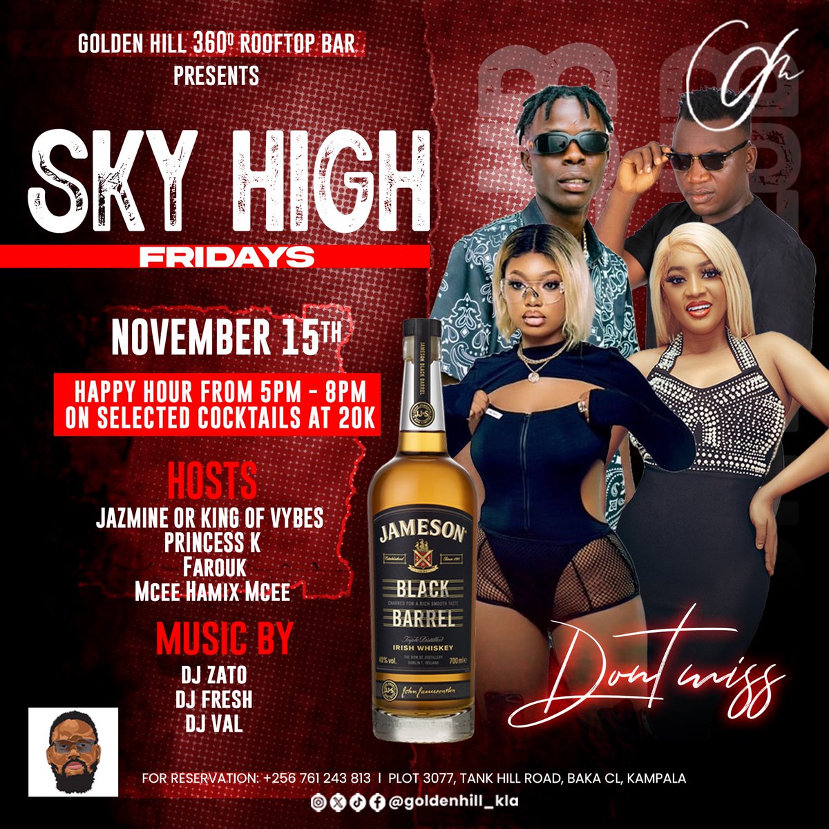 Goldenhillkla's tweet image. Get ready for Sky High Fridays at Golden Hill 360 rooftop bar🎉 Join us this Friday for an electrifying night with a lineup of top DJs, a lively MC, and incredible hosts.
#PartyInTheSky #TopDJs #UnforgettableVibes #WeekendReady #NightlifeExperience #GoldenHillRestaurant
