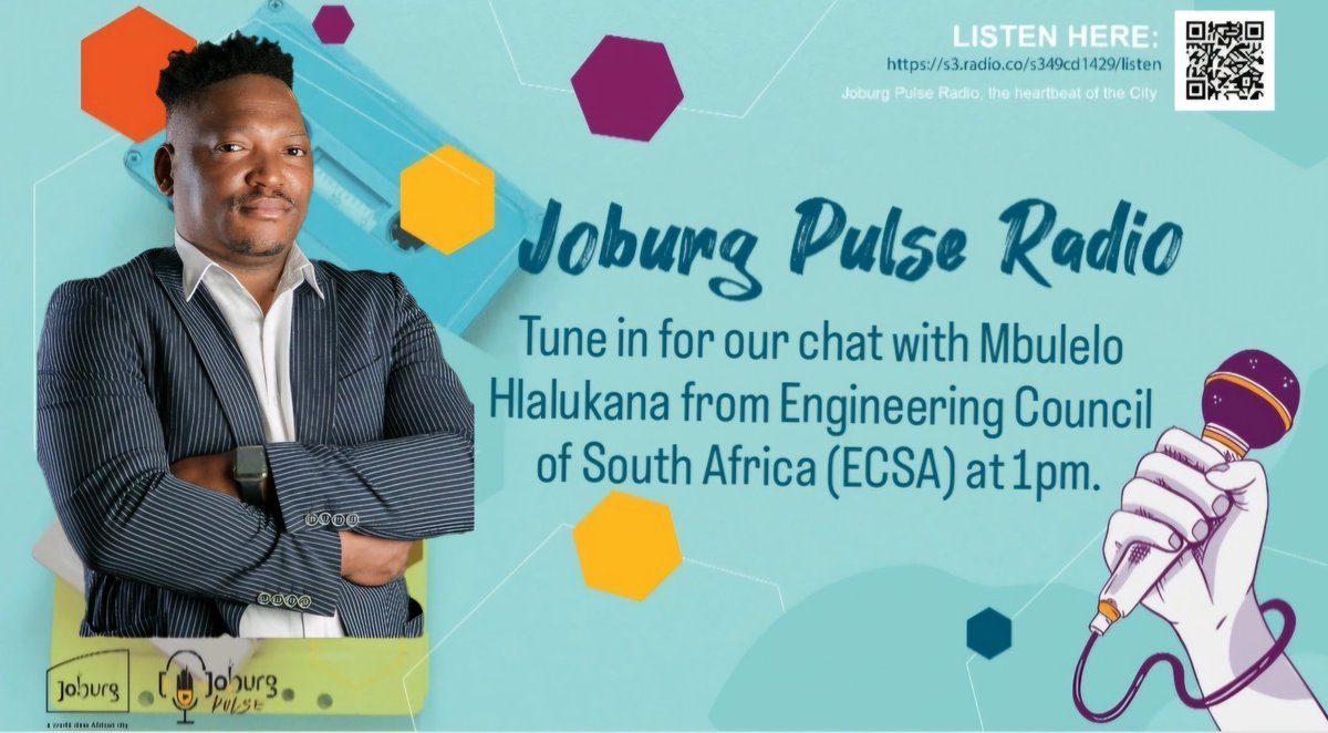 JoburgPulse_'s tweet image. ON-AIR: Mbulelo Hlalukana from the Engineering Council of South Africa (ECSA) talks about the upcoming roadshow on the Identification of Engineering Work (IDoEW) taking place in Soweto this week 👇🏾

📡TUNE IN: s3.radio.co/s349cd1429/lis…

#JoburgPulseRadio ^GZ