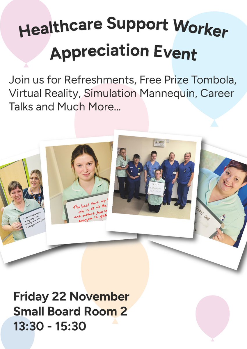 Calling all Healthcare Support Workers! Healthcare Support Worker Appreciation Event on 22nd November 1:30pm till 3:30pm in Small Board Room 2!
Refreshments &amp; cake pops
Lots of free prizes to win
Come and join the Education Faculty in celebrating all you do for the Trust!