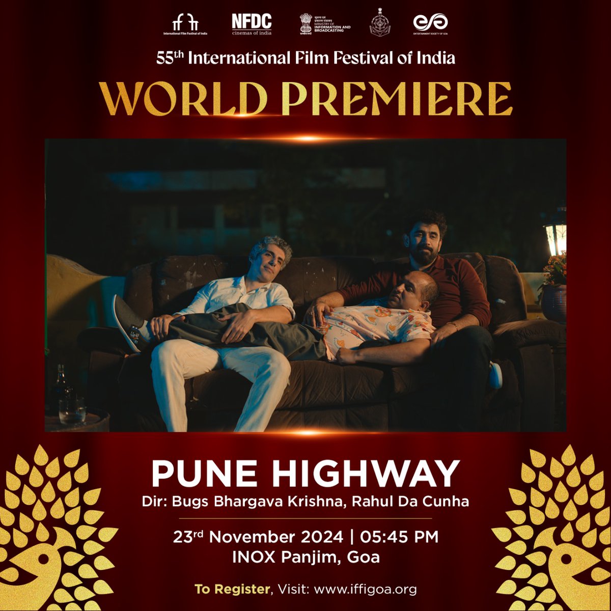 At the 55th International Film Festival of India, join us for the World Premiere of Pune Highway, directed by Bugs Bhargava Krishna and Rahul Da Cunha!

📅 Date: 23rd November 2024
🕔 Time: 05:45 PM
📍 Venue: INOX Panjim, Goa

To register, visit: iffigoa.org

#55IFFI