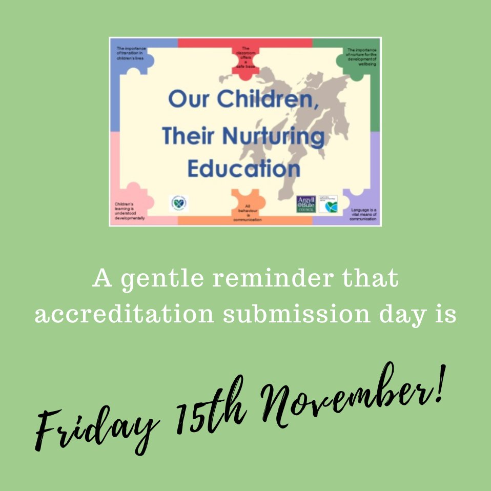 ArgyllButeEPS's tweet photo. Thank you to the @abc_OCTF settings who have already sent in their accreditation submissions. The panel are looking forward to reviewing them next week. #OCTNE #nurture https://t.co/4BIus3pZJI