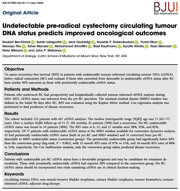 BJU International (@bjuijournal) on Twitter photo Pre- and postradical cystectomy tumor-informed ctDNA dynamics is a powerful predictor of oncological outcomes: those who convert from detectable to undetectable ctDNA fare worse than those staying undetectable
<a href="/ReubenBenDavid1/">Reuben Ben-David ד''ר ראובן בן דוד</a> <a href="/MehrazinMD/">Reza Mehrazin, MD</a> <a href="/DrJohnSfakianos/">Dr. John Sfakianos</a>
doi.org/10.1111/bju.16… Pre- and postradical cystectomy tumor-informed ctDNA dynamics is a powerful predictor of oncological outcomes: those who convert from detectable to undetectable ctDNA fare worse than those staying undetectable
<a href="/ReubenBenDavid1/">Reuben Ben-David ד''ר ראובן בן דוד</a> <a href="/MehrazinMD/">Reza Mehrazin, MD</a> <a href="/DrJohnSfakianos/">Dr. John Sfakianos</a>
doi.org/10.1111/bju.16…