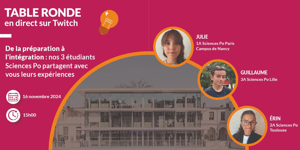 TremplinIEP's tweet photo. 🎓🗣️Table Ronde Tremplin IEP en direct sur Twitch !
3 étudiants de Sciences Po, anciens @TremplinIEP, partagent leur parcours : une occasion unique de poser vos questions et obtenir des conseils sur le concours commun, la vie à Sciences Po, et bien plus ! 
https://t.co/1lF8n8Qq8p https://t.co/fWqEMjwaNG