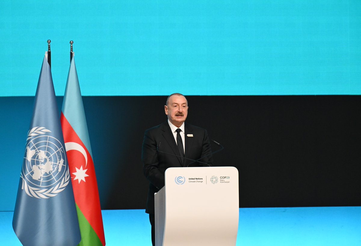COP29_AZ's tweet photo. The World Leaders Climate Action Summit at the 29th session of the Conference of the Parties (COP29) to the UN Framework Convention on Climate Change commenced on November 12 in Baku.

President Ilham Aliyev delivered a speech at the opening ceremony of the World Leaders Summit.

Following his speech, UN Secretary-General António Guterres (@antonioguterres) and Executive Director of the United Nations Human Settlements Programme (UN-Habitat) Maimunah Mohd Sharif (@MaimunahSharif) also addressed the summit.

#COP29 #COP29Azerbaijan