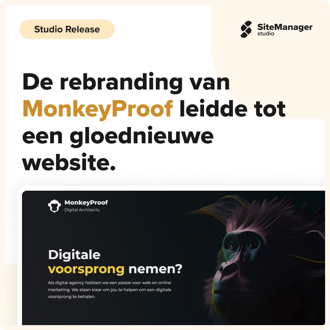 ✨ MonkeyProof in het nieuw ✨

Het rebrandingproject van MonkeyProof begon met een volledige revisie van hun visuele identiteit, maar werd snel een strategisch huzarenstukje waar een nieuwe website niet bij kon ontbreken.

Lees de volledige case op:
hubs.ly/Q02X88Gh0