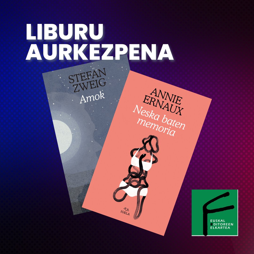 Igela argitaletxeak liburu aurkezpen bikoitz bat antolatu du! ​💪​​

Datorren azaroaren 13an 📅, asteazkena, Annie Ernauxen Neska baten memoria eta Stefan Zweigen Amok liburuen aurkezpena izango dugu. Bi liburuak Aiora Jakak itzuli ditu.

<a href="/IgelaArgi/">Igela argitaletxea</a>