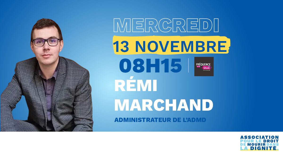 Retrouvez-moi en direct sur  @freqsille979 ce mercredi 13 novembre à 8h15 pour parler de l’actualité sur la #findevie et des annonces récentes faites sur le sujet ! 😊

#ADMD #FinDeVie #LeMans #Sarthe
#LibreChoix