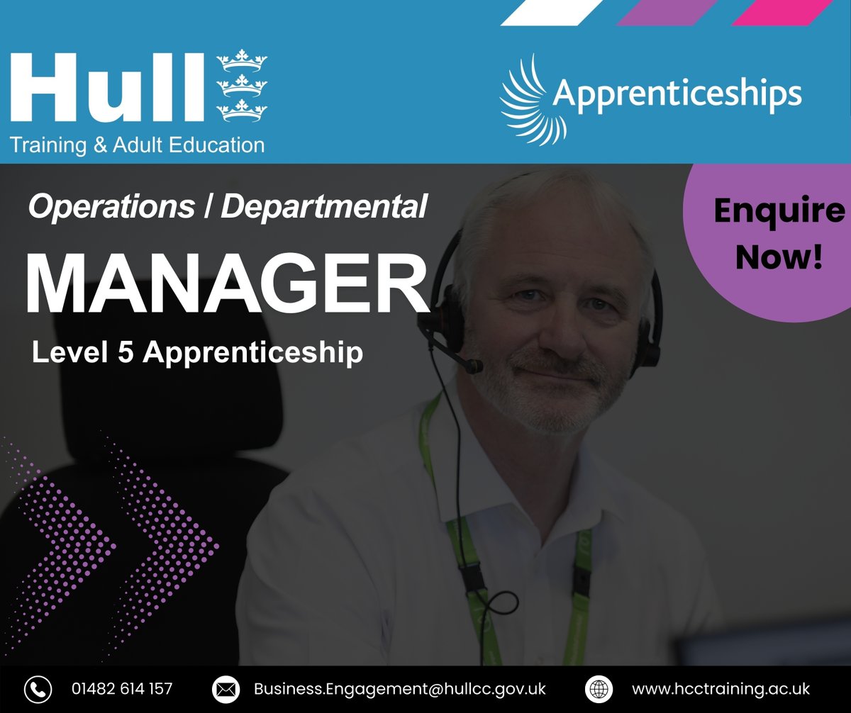 Hull Training and Adult Education (@hcctraining) on Twitter photo ๐ฃ๐๐๐ฏ๐๐ฅ ๐ ๐๐ฉ๐๐ซ๐๐ญ๐ข๐จ๐ง๐๐ฅ / ๐๐๐ฉ๐๐ซ๐ญ๐ฆ๐๐ง๐ญ๐๐ฅ ๐๐๐ง๐๐ ๐๐ซ ๐๐ฉ๐ฉ๐ซ๐๐ง๐ญ๐ข๐๐๐ฌ๐ก๐ข๐ฉ!
Our Level 5 Operational / Departmental Manager Apprenticeship is designed specifically for middle managers.
๐ง Business.Engagement@hullcc.gov.uk
๐ 01482 614 157 ๐ฃ๐๐๐ฏ๐๐ฅ ๐ ๐๐ฉ๐๐ซ๐๐ญ๐ข๐จ๐ง๐๐ฅ / ๐๐๐ฉ๐๐ซ๐ญ๐ฆ๐๐ง๐ญ๐๐ฅ ๐๐๐ง๐๐ ๐๐ซ ๐๐ฉ๐ฉ๐ซ๐๐ง๐ญ๐ข๐๐๐ฌ๐ก๐ข๐ฉ!
Our Level 5 Operational / Departmental Manager Apprenticeship is designed specifically for middle managers.
๐ง Business.Engagement@hullcc.gov.uk
๐ 01482 614 157