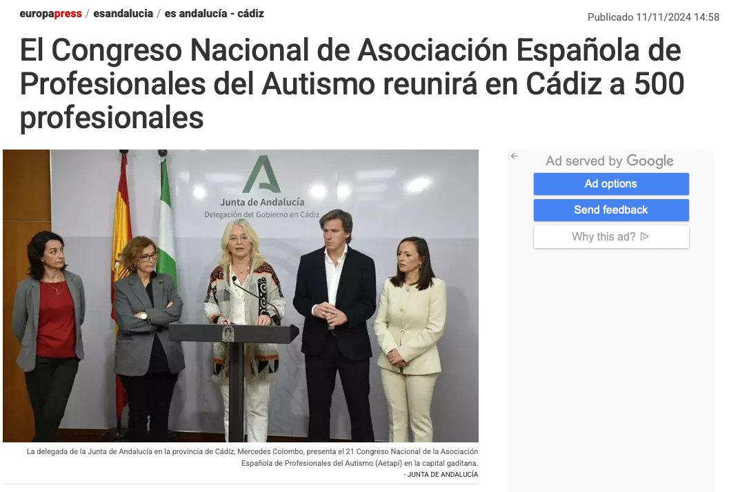 📣Els dies 14, 15 i 16 de novembre se celebra a #Cadis el 21è Congrés d'<a href="/AETAPI/">AETAPI</a> . En aquesta ocasió, el congrés reunirà 5️⃣0️⃣0️⃣ professionals de la #sanitat, l'#educació i els #serveissocials que treballen amb persones amb #autisme i les seves #famílies.
👉🏻 tinyurl.com/4ja96jkx