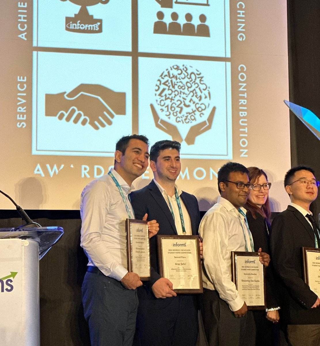 ImperialBiz's tweet photo. 🎉 Our Analytics &amp; Operations faculty &amp; students recently received prestigious awards for their work and achievements at the @INFORMS Annual Meeting held in Seattle. 

Congratulations to Aras Selvi, @RyanCoryWright, @liuzhe821 &amp; Jiankun Sun 👏 

#IBResearch https://t.co/PFJIjKjBv9