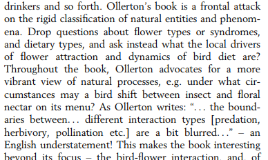 Prof. Jeff Ollerton - @JeffOllerton@ecoevo.social (@jeffollerton) on Twitter photo Nice review of my book "#Birds & Flowers: An Intimate 50 Million Year Relationship" by @jensmolesen1 has just appeared in <a href="/IBIS_journal/">BOU 👩🏻🏫👨🏿🏫🧕🏽👳🏽♂️ 🌈</a>
I like the idea that my book's "a frontal attack on the rigid classification of natural entities and phenomena"!
<a href="/pelagicpublish/">Pelagic Publishing</a> #ecology Nice review of my book "#Birds & Flowers: An Intimate 50 Million Year Relationship" by @jensmolesen1 has just appeared in <a href="/IBIS_journal/">BOU 👩🏻🏫👨🏿🏫🧕🏽👳🏽♂️ 🌈</a>
I like the idea that my book's "a frontal attack on the rigid classification of natural entities and phenomena"!
<a href="/pelagicpublish/">Pelagic Publishing</a> #ecology