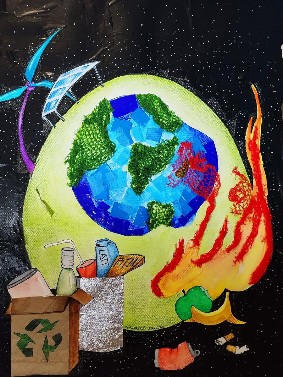 "Earth in Balance" – This striking 50x70 cm mixed-media collage illustrates the two potential fates of our planet. On the left, a vibrant, healthy Earth thrives, powered by renewable...(Alt)
1/1
35 tez
Link and stages: in comments
#NFT 
#illustration 
#TezosArts