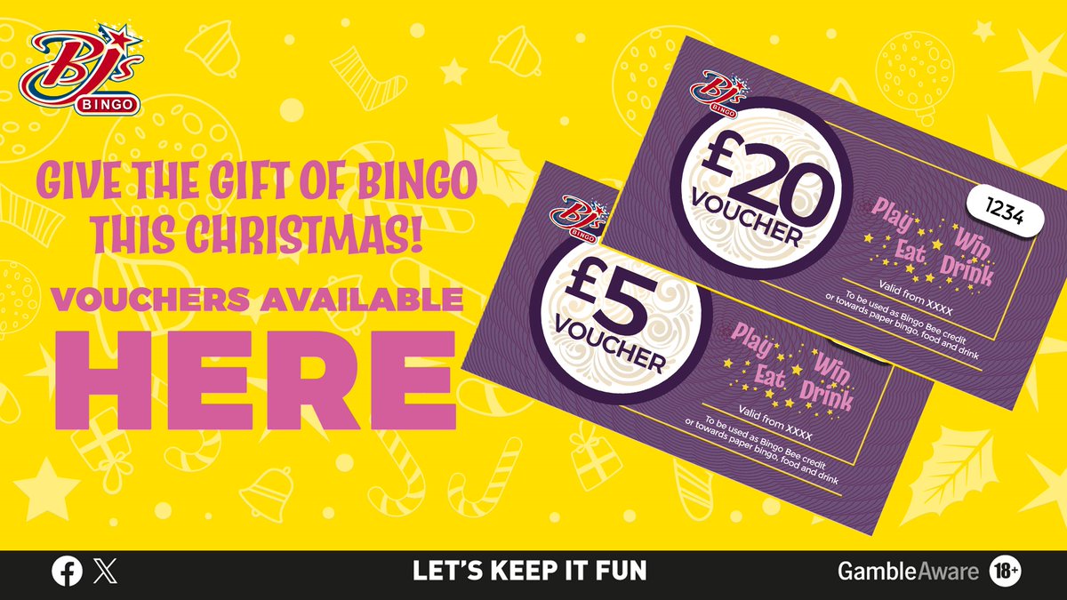 BJsBingoReading's tweet photo. 🎄Looking for the perfect Xmas Gift?🎁

BJs Bingo &amp; Tan Express Gift Vouchers now available in-club‼️

With exciting games of bingo 🙋‍and slots 🎰 together with fantastic value food 🍔 and drinks 🍻 BJ’s, if you haven't BIN-GO! https://t.co/bLO2NY02wf 🔞 https://t.co/AkwKdPMF96