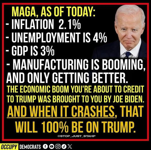 ABrosnikoff's tweet image. So when Maga tries to blame Dems for the economy after The Dictator takes over. Remember this: He is inherenting the best economy in 40 years.Put a pin in this for when they wreck the economy and try to blame #democrats…