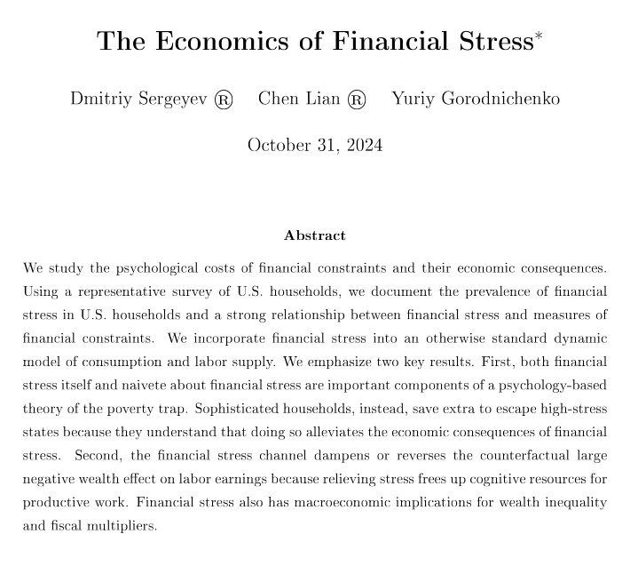 The Review of Economic Studies (@reveconstudies) on Twitter photo "What are the consequences of the psychological costs of financial constraints in a dynamic consumption-saving-labor supply model calibrated to survey evidence?"
Recently accepted to #REStud, from <a href="/d_sergeyev/">Dmitriy Sergeyev</a>, <a href="/ChenLian92/">Chen Lian</a> & <a href="/YGorodnichenko/">Yuriy Gorodnichenko</a>:
restud.com/the-economics-… "What are the consequences of the psychological costs of financial constraints in a dynamic consumption-saving-labor supply model calibrated to survey evidence?"
Recently accepted to #REStud, from <a href="/d_sergeyev/">Dmitriy Sergeyev</a>, <a href="/ChenLian92/">Chen Lian</a> & <a href="/YGorodnichenko/">Yuriy Gorodnichenko</a>:
restud.com/the-economics-…