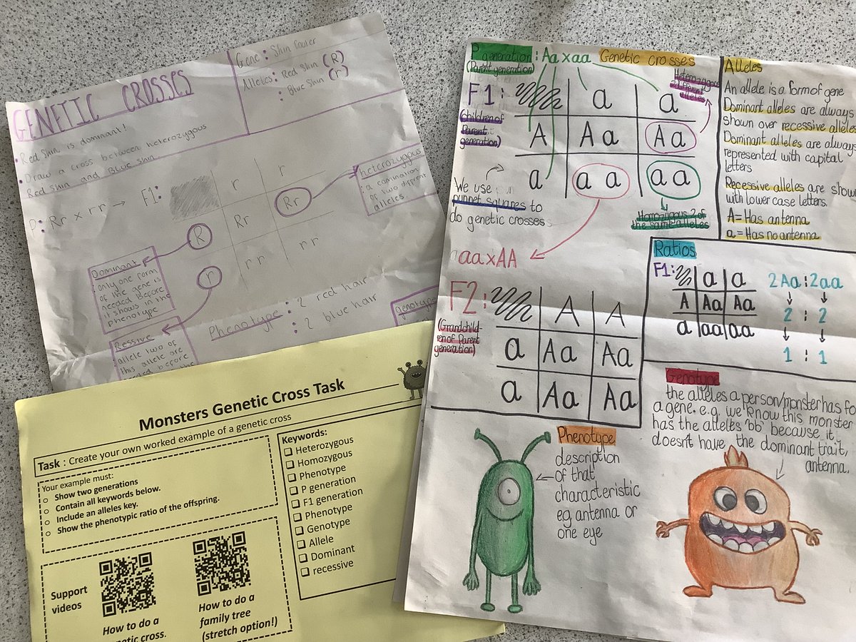 A couple of fantastic examples here for our monsters genetics cross task. An enjoyable way to evaluate progress! #engageandchallenge
