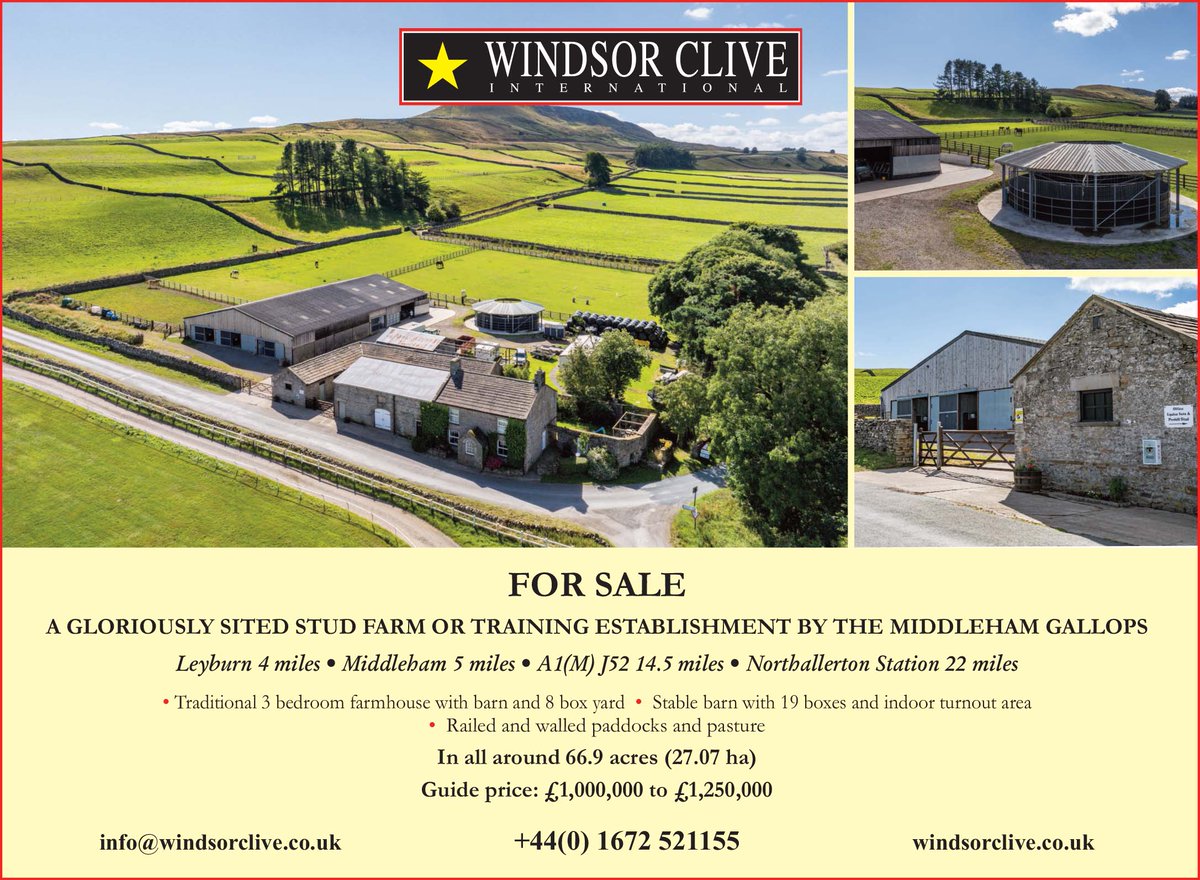 EBN (@bloodstocknews) on Twitter photo 🚨 <a href="/WindsorCliveInt/">Windsor Clive Int</a> Stud Farm or Training Establishment by the Middleham Gallops - FOR SALE 🚨
✅ Traditional 3 bedroom farmhouse with barn and 8 box yard
✅ Stable barn with 19 boxes
✅ Railed & walled paddocks
See below for more info or visit ⬇️
windsorclive.co.uk/equestrian-pro… 🚨 <a href="/WindsorCliveInt/">Windsor Clive Int</a> Stud Farm or Training Establishment by the Middleham Gallops - FOR SALE 🚨
✅ Traditional 3 bedroom farmhouse with barn and 8 box yard
✅ Stable barn with 19 boxes
✅ Railed & walled paddocks
See below for more info or visit ⬇️
windsorclive.co.uk/equestrian-pro…