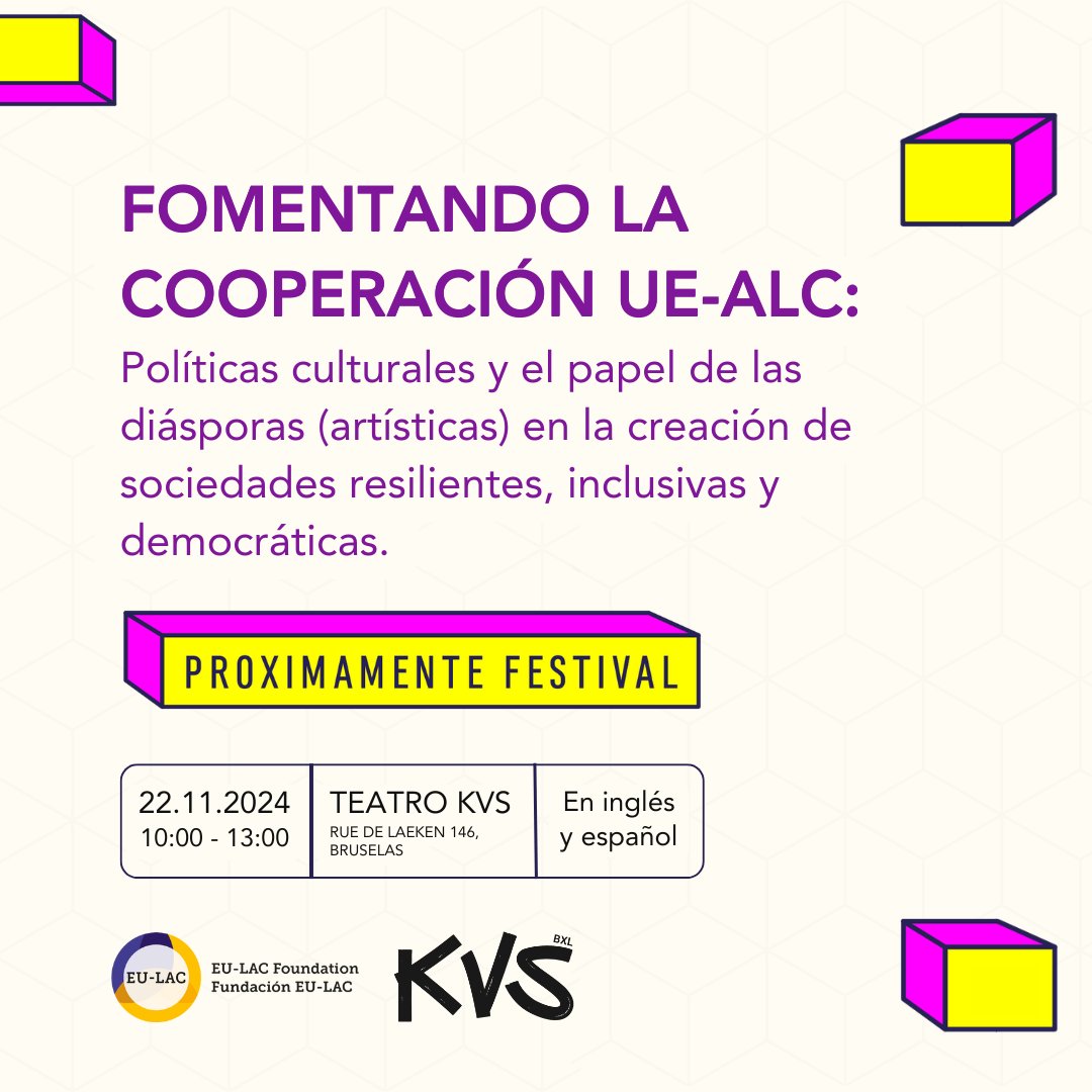 🎭 ¡Únete a nuestro panel interactivo “Fomentando la cooperación UE-ALC: Políticas culturales y el papel de las diásporas (artísticas) en la creación de sociedades resilientes, inclusivas y democráticas”!

Explora cómo el arte une comunidades y fortalece la resiliencia en la UE,