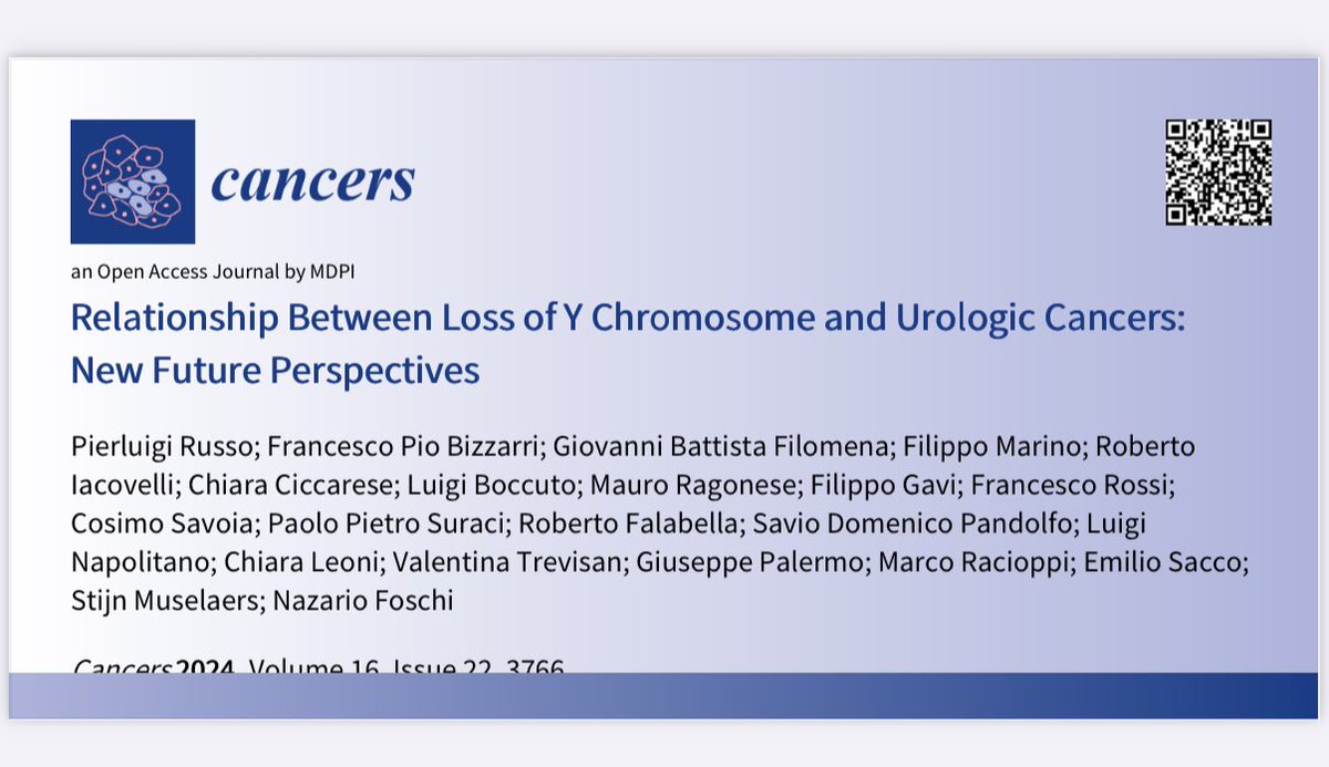 Our latest review investigates how the loss of the Y chromosome in men might contribute to the development and progression of urogenital cancers. 
Read it now! 🚨

👉🏻doi.org/10.3390/cancer…