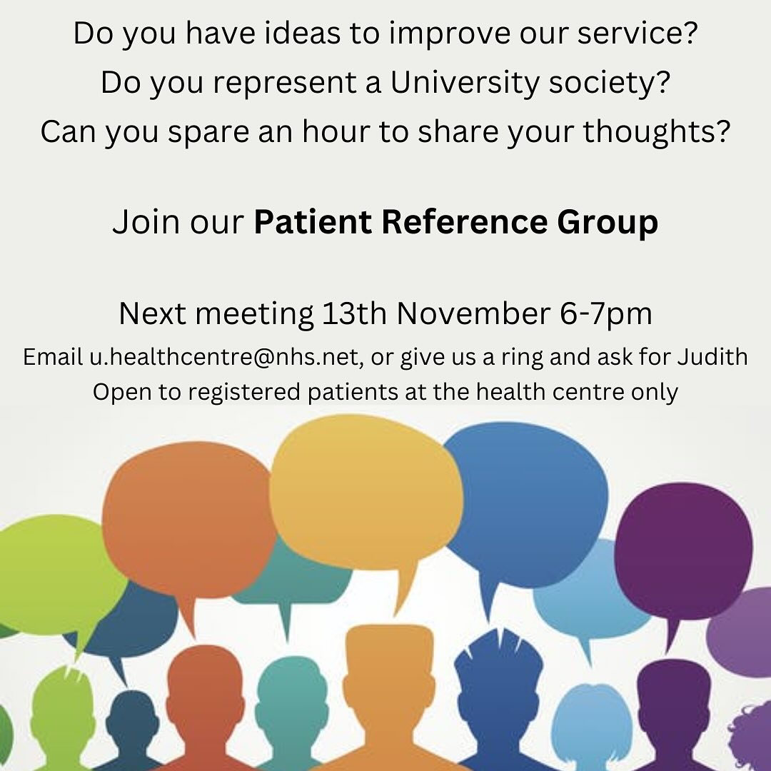A reminder that it is our Patient Group meeting tomorrow evening at 6pm. If you would like to join us, please let us know by calling Reception or by sending an email to u.healthcentre@nhs.net