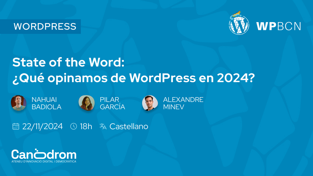 🗣️ Tornem al novembre amb un format ✨especial✨!

📅 Farem un "State of the Word" local amb l'Alexandre Minev, la <a href="/PilarWetopi/">Pilar</a> i el <a href="/nahuaibadiola/">Nahuai Badiola</a>. Però necessitem més punts de vista per tal d'imaginar #WordPress al 2025. T'hi apuntes? 🙌

+info: meetup.com/es-ES/wordpres…