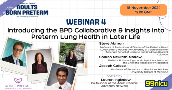 Lauren Ingledow (@l_prem_88) on Twitter photo Join <a href="/Adultpreemies/">Adult Preemie Advocacy Network</a> & @99nicu live on Monday 18th November 7pm GMT, Webinar 4/5 of Adults Born Preterm: The Honesty Sessions.
This webinar is all about preterm 🫁 health & an intro to the fantastic BPD Collaborative <a href="/The_BPD_Collab/">The BPD Collaborative</a>
zoom.us/webinar/regist… Join <a href="/Adultpreemies/">Adult Preemie Advocacy Network</a> & @99nicu live on Monday 18th November 7pm GMT, Webinar 4/5 of Adults Born Preterm: The Honesty Sessions.
This webinar is all about preterm 🫁 health & an intro to the fantastic BPD Collaborative <a href="/The_BPD_Collab/">The BPD Collaborative</a>
zoom.us/webinar/regist…