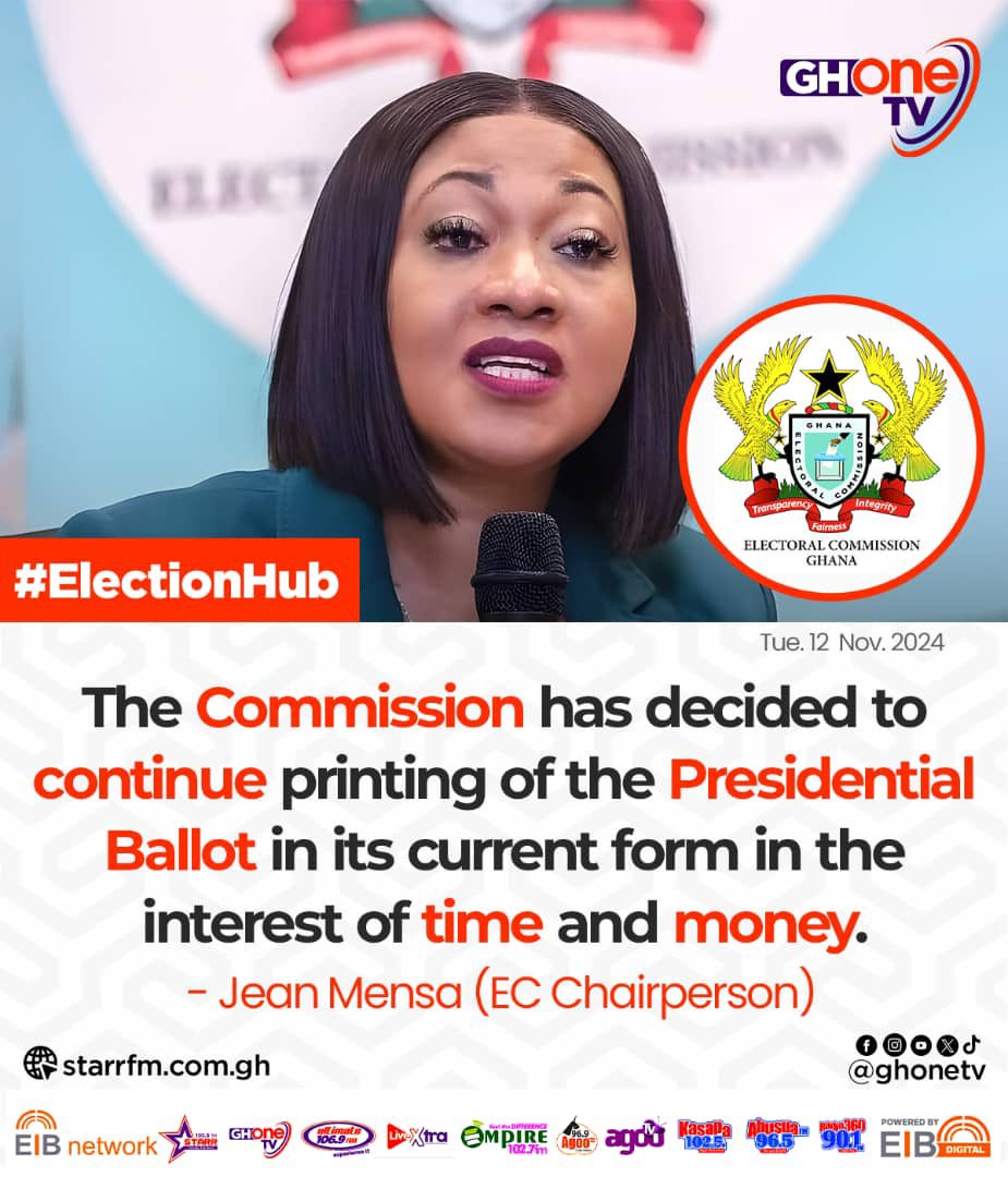 Serwaa_Amihere's tweet photo. The Electoral Commission has announced it is maintaining the positions and arrangement of candidates on the Presidential ballot despite the untimely death of GFP's Akua Donkor and the disqualificaltion of her replacement...

#GHOneNews #EIBNetwork #NPP 
#GHOneTV #ElectionHub #NDC https://t.co/skhhLwCfWs