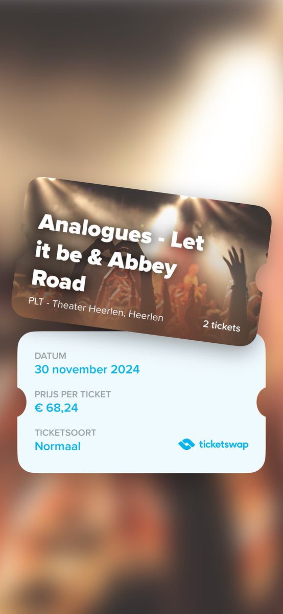 Nog één kaart te koop voor Heerlen!  ticketswap.com/listing/analog… #Analogues #concert #Heerlen