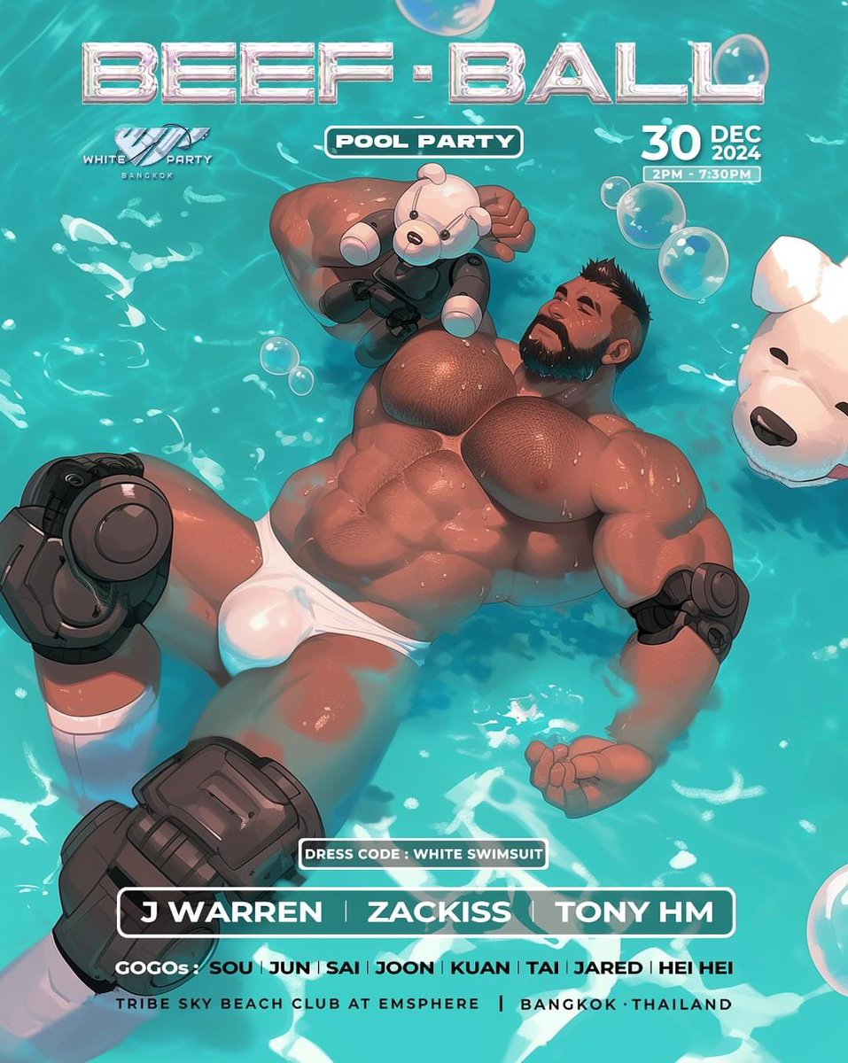 saimansaysTkyJP's tweet photo. Get ready to party with all 8 of our beefiest performers at the first-ever #WPBKK #Beefbkk BEEF• BALL pool party, where unforgettable memories, fun, and a little sweat are guaranteed.
🗓️ Monday, December 30th, 2024, at TRIBE Sky
Beach Club, 2 PM - 7:30 PM
⚪️ Dress Code: White swimsuit
🎫 Tickets are available now at https://t.co/5qofmIa59N
