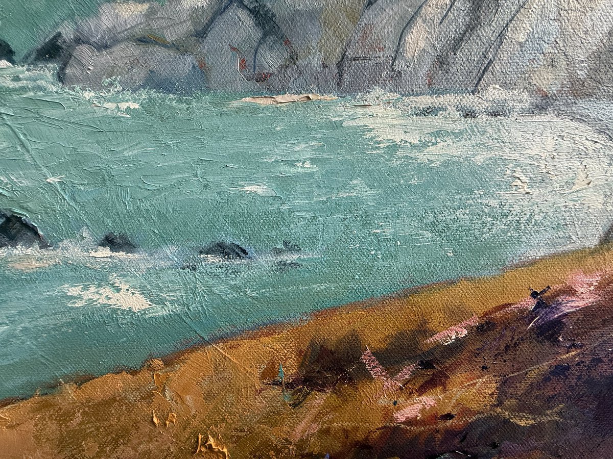 staithesartist's tweet image. Working back on the bigger #Cornish #coast Showing a #detail Colours of Cornwall #oils 24x20” #seascape #landscape