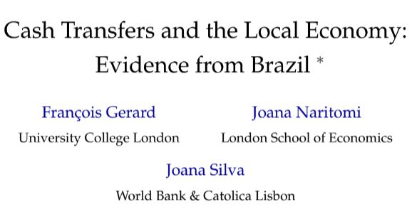 Institute for Fiscal Studies (@theifs) on Twitter photo UPDATED paper by <a href="/fgerard_BE/">Francois Gerard</a>, <a href="/joana_naritomi/">Joana Naritomi</a> & Joana Silva:
Cash transfers in Brazil's Bolsa Família programme drove economic gains beyond poverty relief.
Each $1 spent generated $1.50 in local econ activity, incl. ⬆ employment & tax revenues bit.ly/3YzlRS7
(1/7) UPDATED paper by <a href="/fgerard_BE/">Francois Gerard</a>, <a href="/joana_naritomi/">Joana Naritomi</a> & Joana Silva:
Cash transfers in Brazil's Bolsa Família programme drove economic gains beyond poverty relief.
Each $1 spent generated $1.50 in local econ activity, incl. ⬆ employment & tax revenues bit.ly/3YzlRS7
(1/7)
