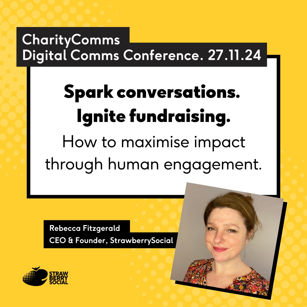 StrawberrySoc's tweet photo. The countdown is on to the fabulous @CharityComms Digital Conference 🙌

Our CEO Rebecca Fitzgerald will be sharing how to 'Spark conversations, ignite fundraising: how to maximise impact through human engagement.' 

Grab your ticket 👉 https://t.co/1Y1t4zxFCh 

#CCDigital https://t.co/NJAFxFzRJ3